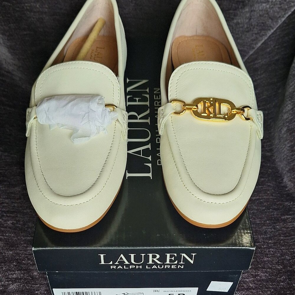 New Ralph Lauren Polo Woman's Averi Nappa Loafer Cream Ivory size 5